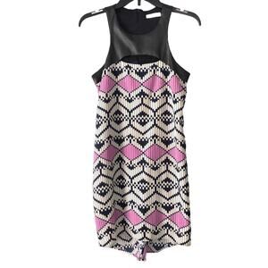 Lush Navy Blue Purple Tribal Vegan Leather Lightweight Sleeveless Key Hole Dress